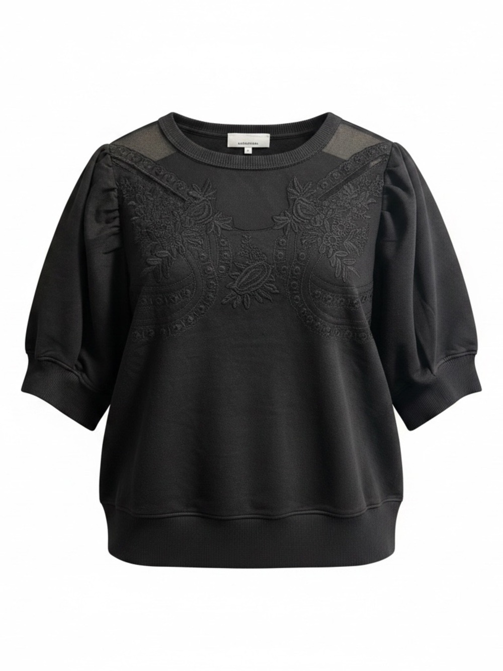 NWT Jason Wu Black Embroidered Puff Sleeve Sweatshirt Top Women’s Medium